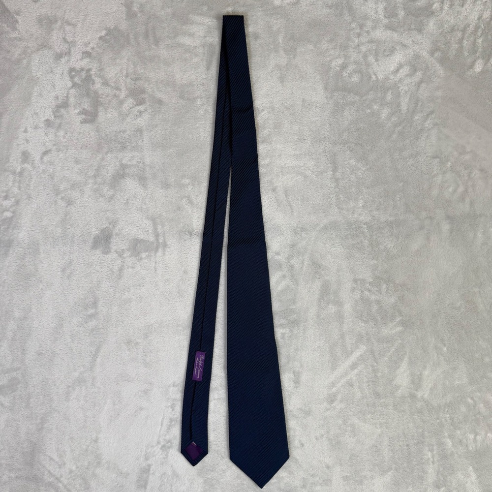 Ralph Lauren Purple Label Tie Mens Navy Blue Ribbed Silk Handmade England